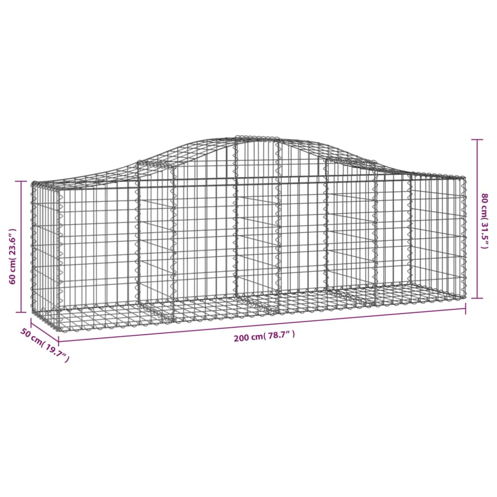 Gabionen mit Hochbogen 15 Stk. 200x50x60/80 cm Verzinktes Eisen