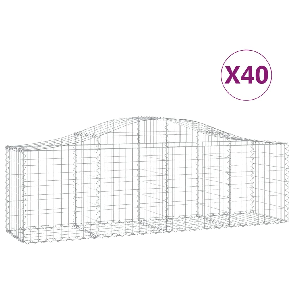 Gabionen mit Hochbogen 40 Stk. 200x50x60/80 cm Verzinktes Eisen