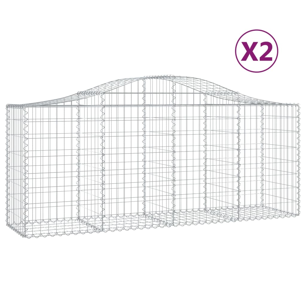 Gabionen mit Hochbogen 2 Stk. 200x50x80/100 cm Verzinktes Eisen