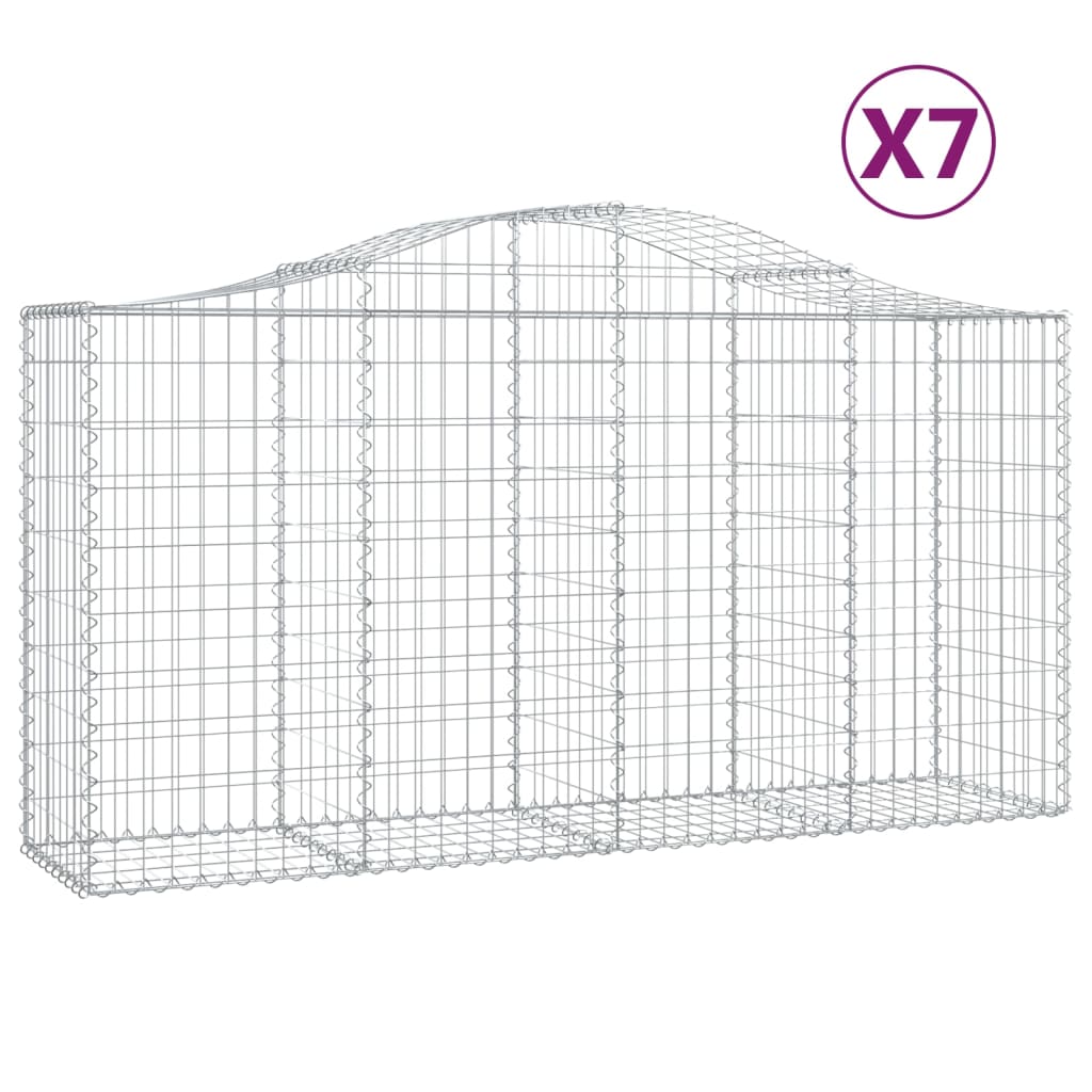 Gabionen mit Hochbogen 7 Stk. 200x50x100/120cm Verzinktes Eisen