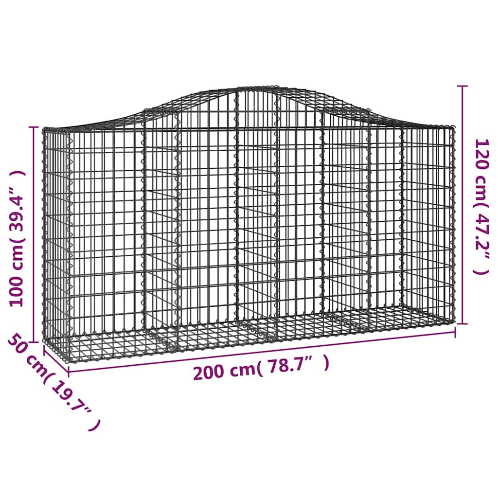 Gabionen mit Hochbogen 8 Stk. 200x50x100/120cm Verzinktes Eisen