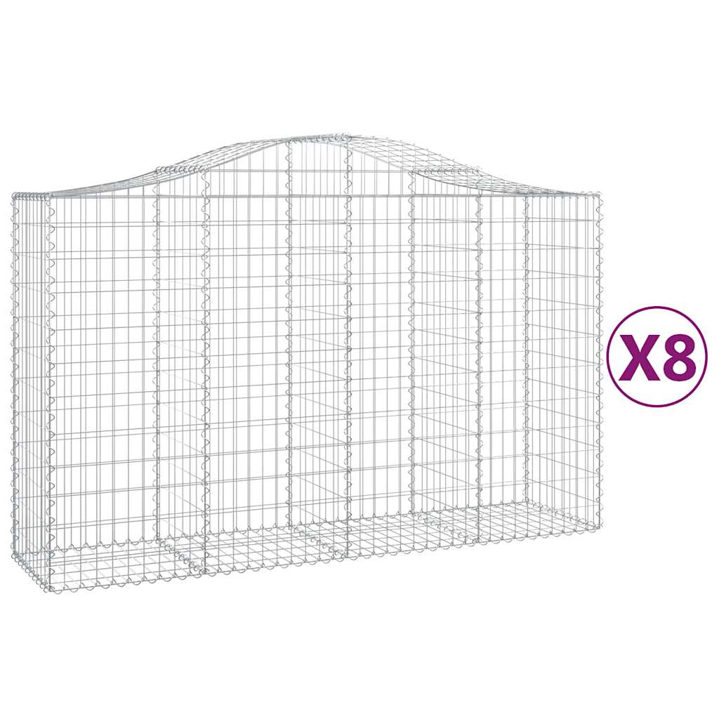 Gabionen mit Hochbogen 8 Stk. 200x50x120/140cm Verzinktes Eisen