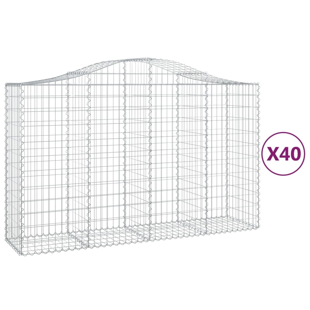Gabionen mit Hochbogen 40Stk. 200x50x120/140cm Verzinktes Eisen