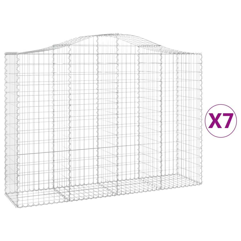 Gabionen mit Hochbogen 7 Stk. 200x50x140/160cm Verzinktes Eisen