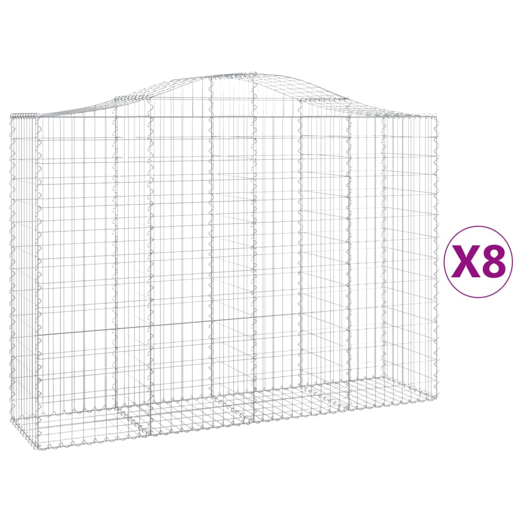 Gabionen mit Hochbogen 8 Stk. 200x50x140/160cm Verzinktes Eisen