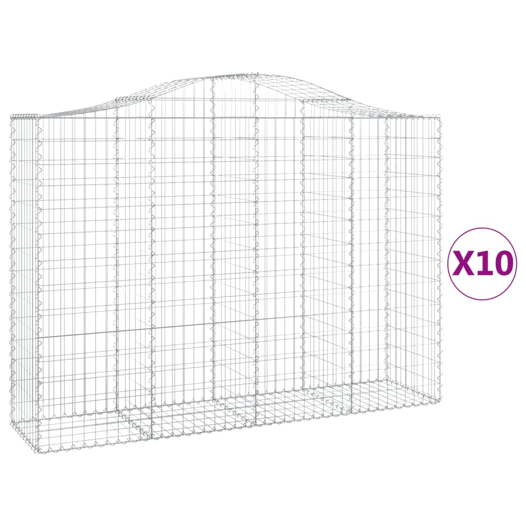 Gabionen mit Hochbogen 10Stk. 200x50x140/160cm Verzinktes Eisen