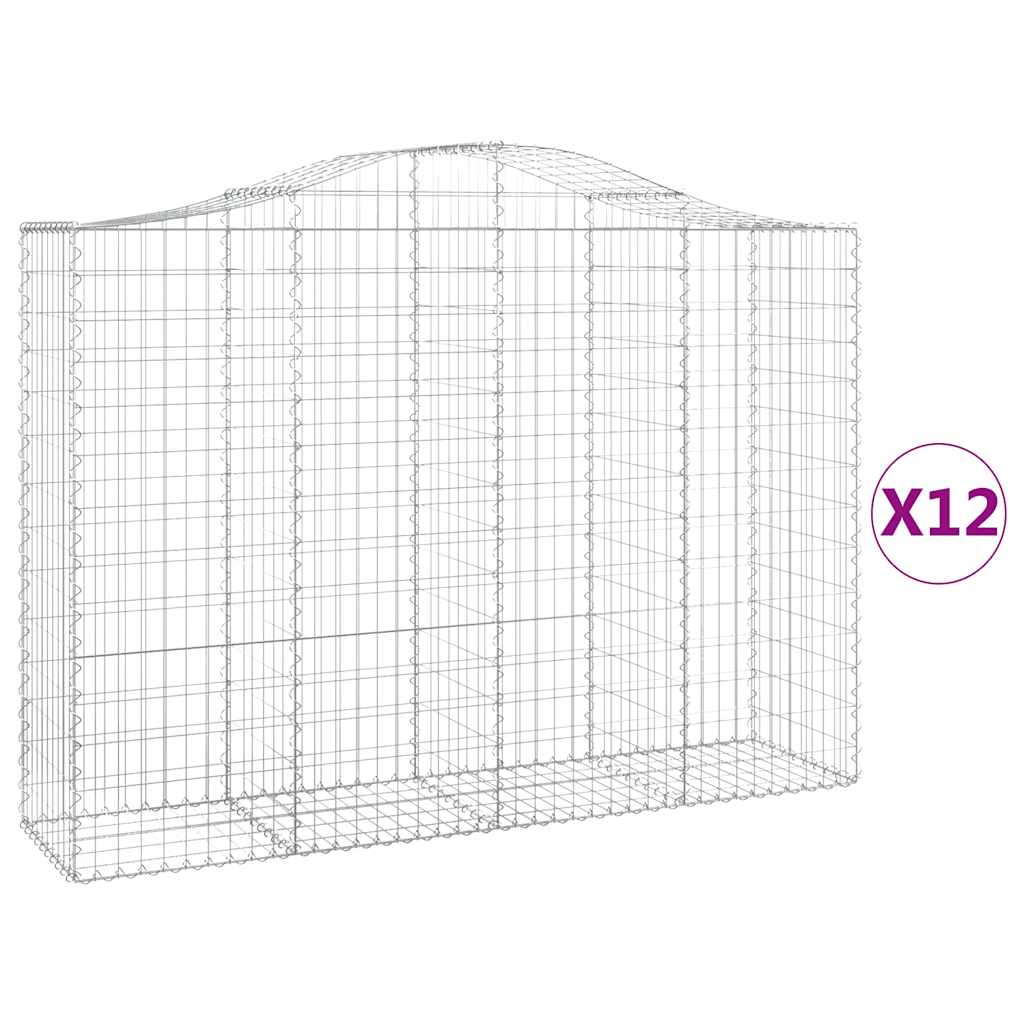 Gabionen mit Hochbogen 12Stk. 200x50x140/160cm Verzinktes Eisen