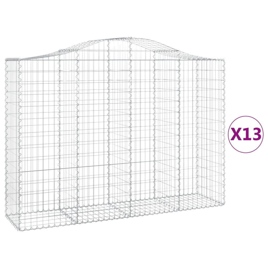 Gabionen mit Hochbogen 13Stk. 200x50x140/160cm Verzinktes Eisen