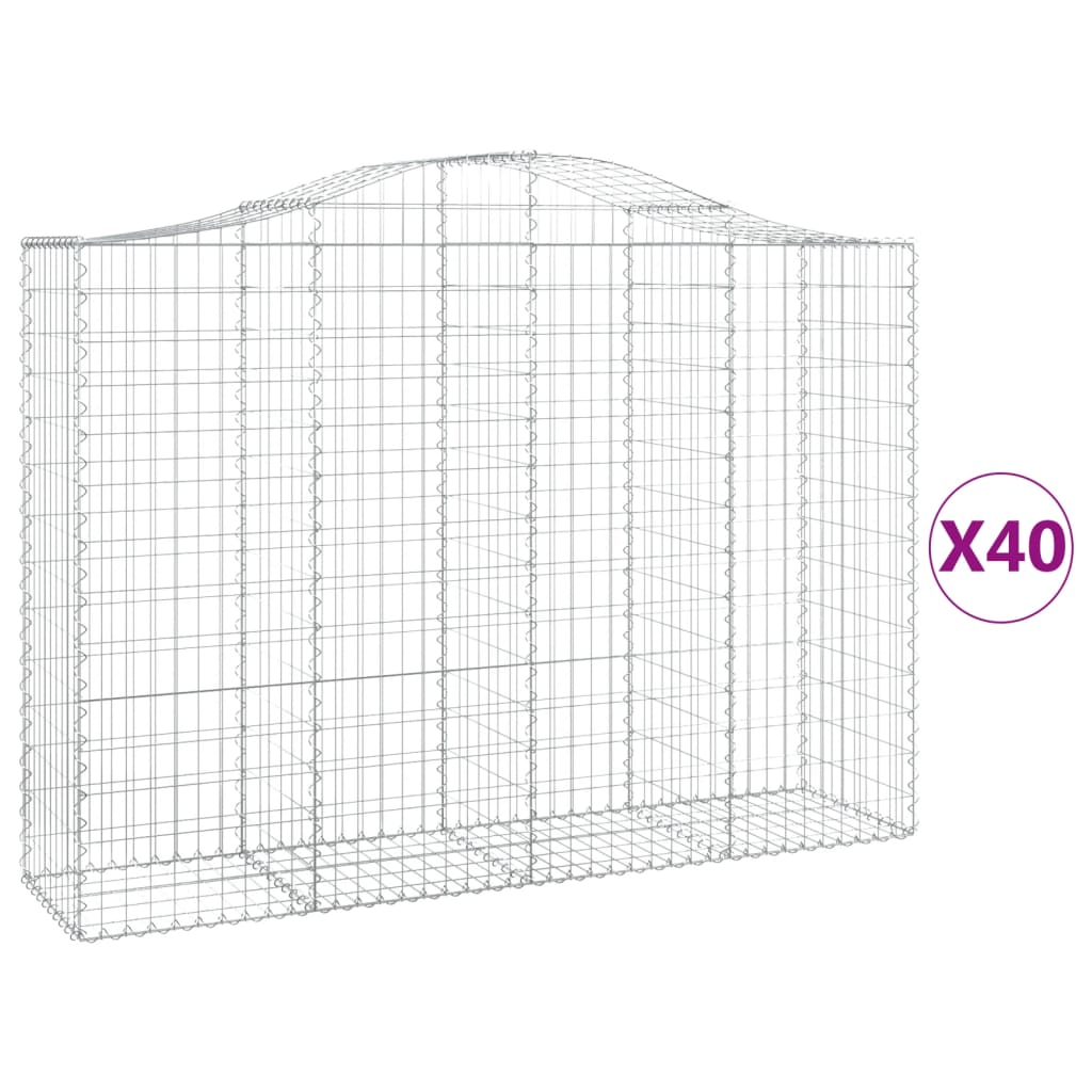 Gabionen mit Hochbogen 40Stk. 200x50x140/160cm Verzinktes Eisen