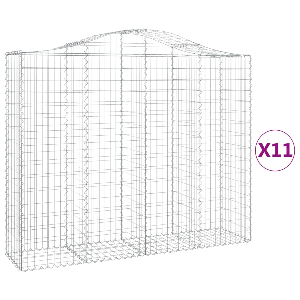 Gabionen mit Hochbogen 11Stk. 200x50x160/180cm Verzinktes Eisen