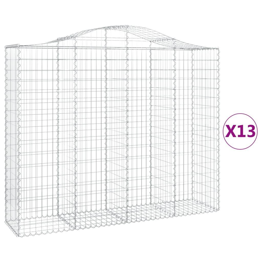 Gabionen mit Hochbogen 13Stk. 200x50x160/180cm Verzinktes Eisen