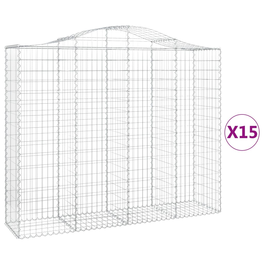 Gabionen mit Hochbogen 15Stk. 200x50x160/180cm Verzinktes Eisen