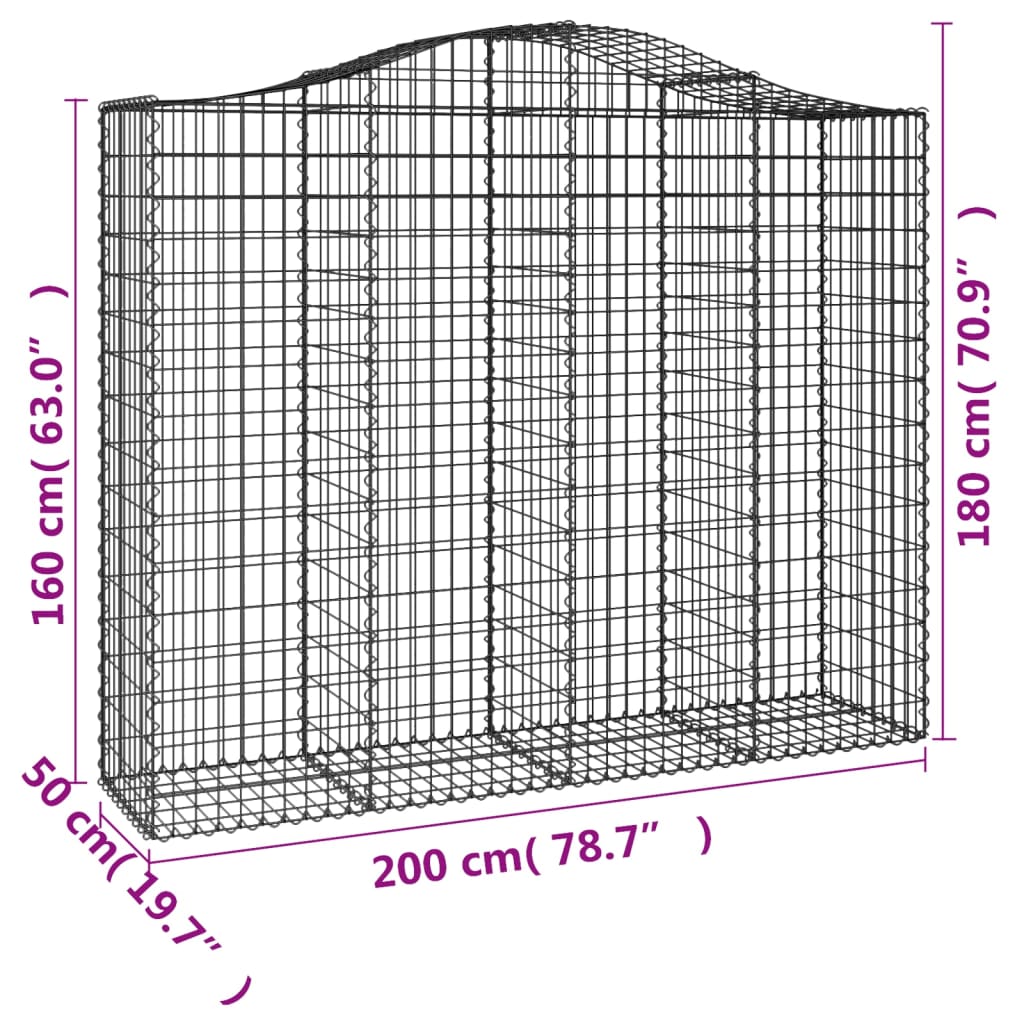 Gabionen mit Hochbogen 25Stk. 200x50x160/180cm Verzinktes Eisen