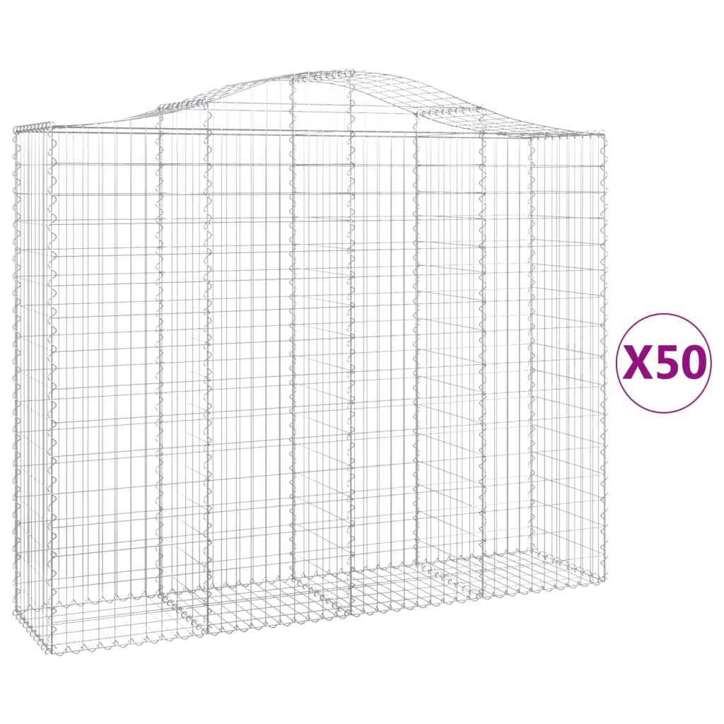 Gabionen mit Hochbogen 50Stk. 200x50x160/180cm Verzinktes Eisen