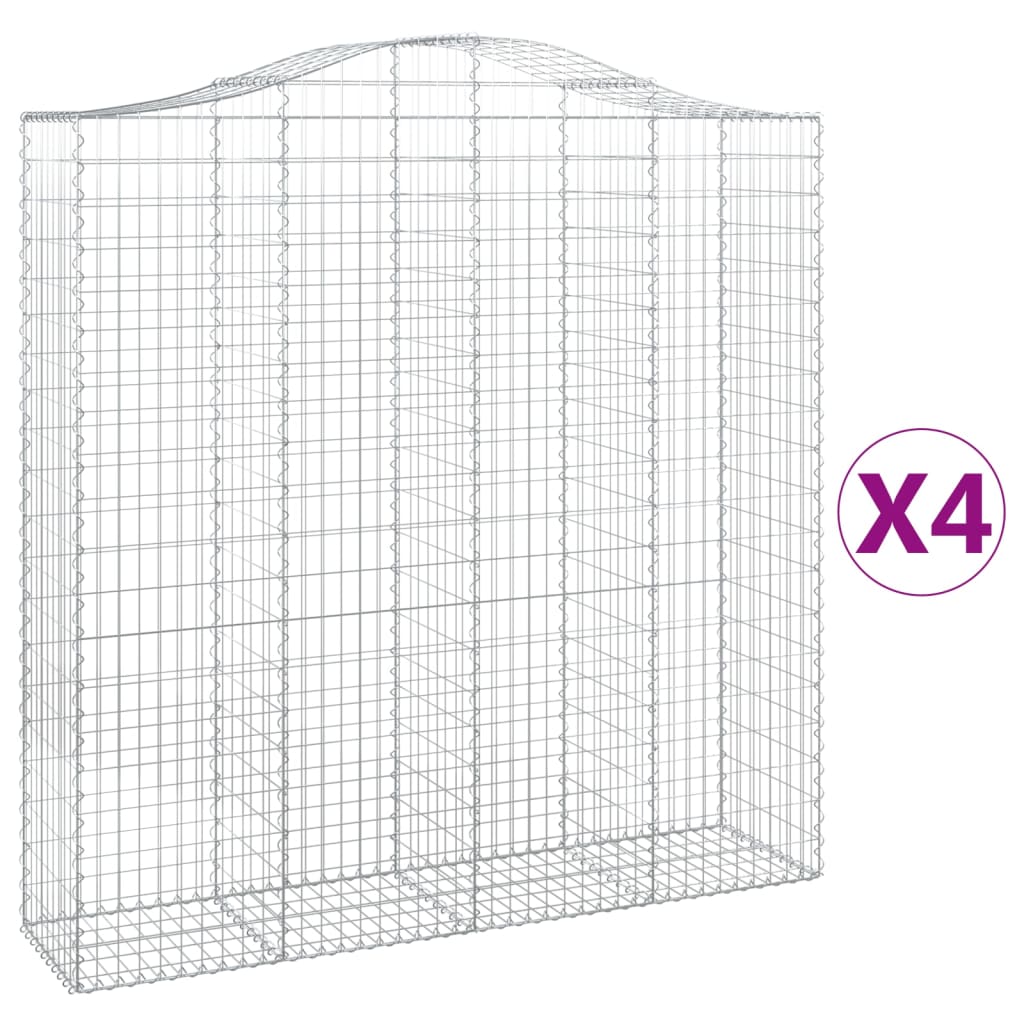 Gabionen mit Hochbogen 4 Stk. 200x50x200/220cm Verzinktes Eisen