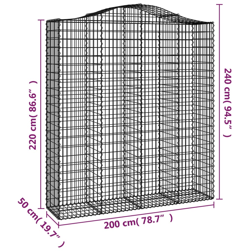 Gabionen mit Hochbogen 13Stk. 200x50x220/240cm Verzinktes Eisen