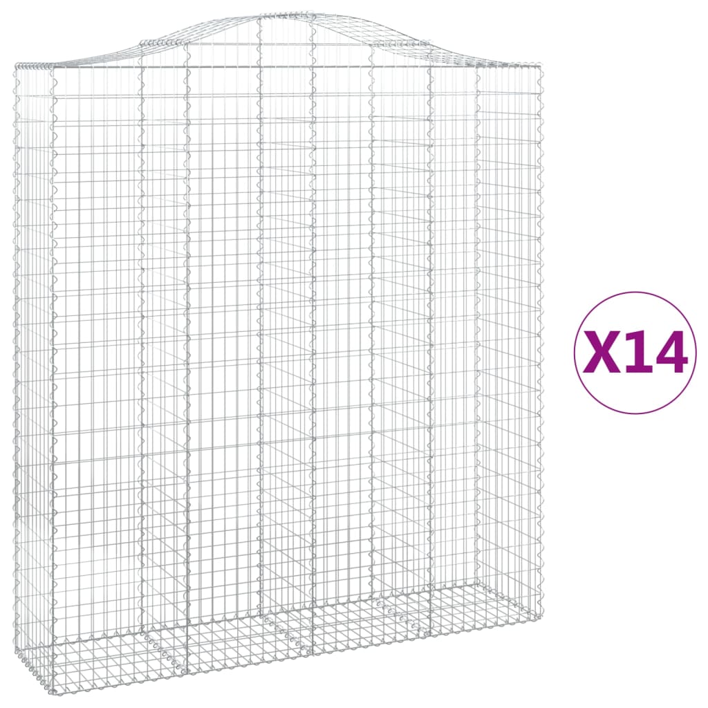 Gabionen mit Hochbogen 14Stk. 200x50x220/240cm Verzinktes Eisen