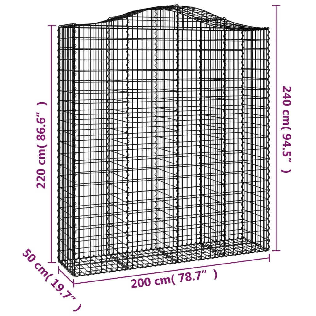 Gabionen mit Hochbogen 14Stk. 200x50x220/240cm Verzinktes Eisen
