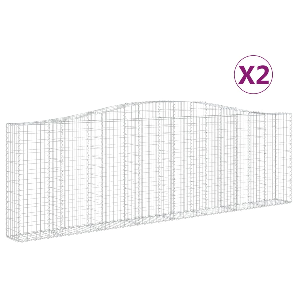 Gabionen mit Hochbogen 2 Stk. 400x30x120/140cm Verzinktes Eisen