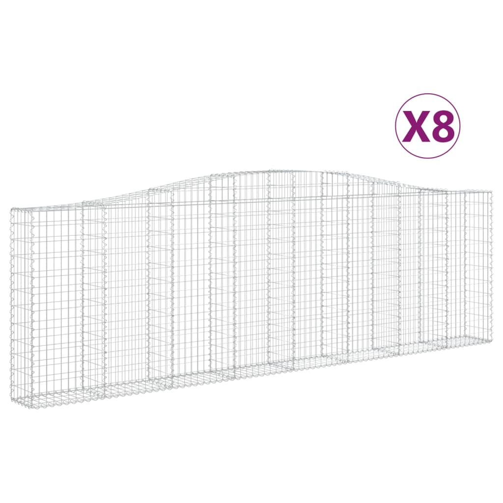 Gabionen mit Hochbogen 8 Stk. 400x30x120/140cm Verzinktes Eisen