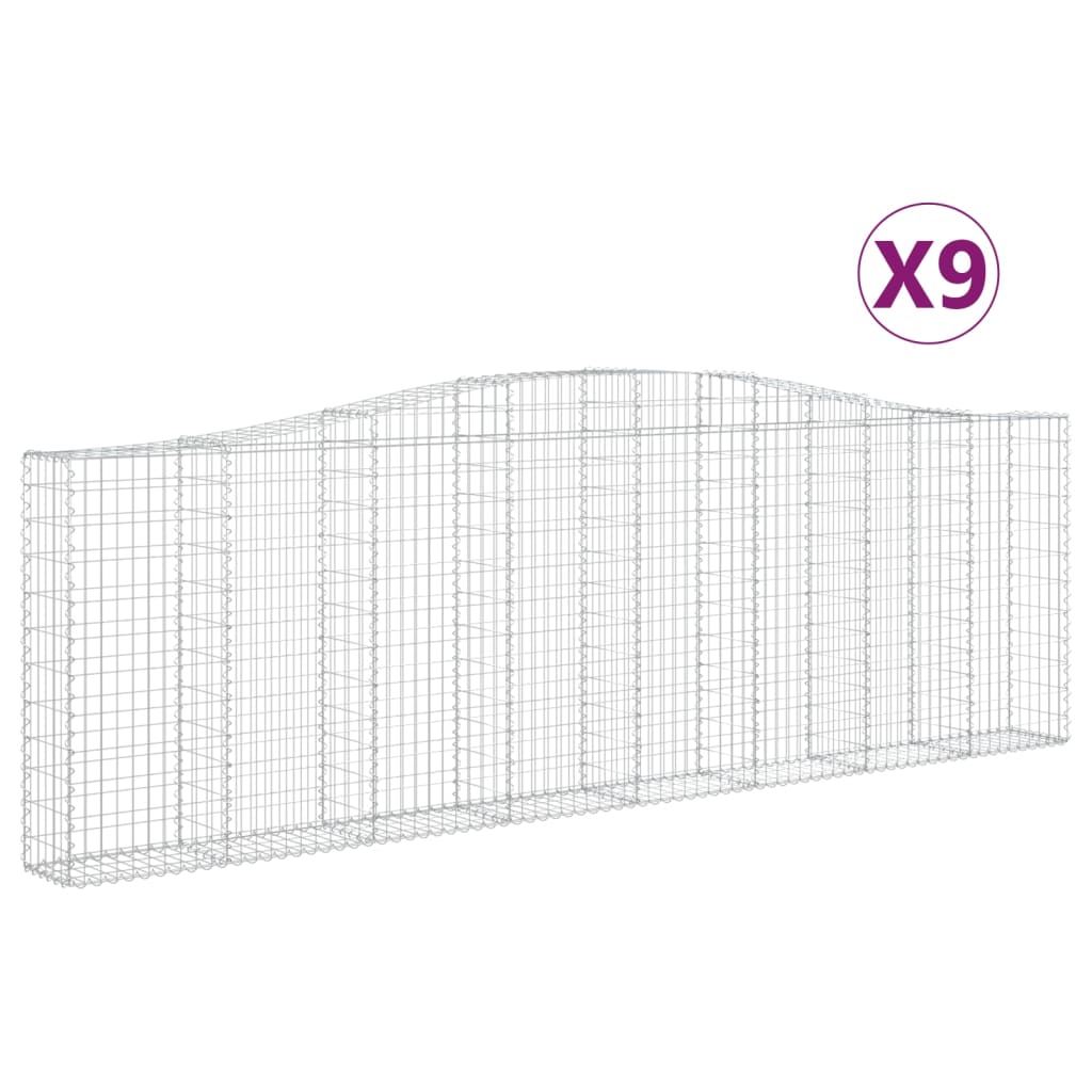 Gabionen mit Hochbogen 9 Stk. 400x30x120/140cm Verzinktes Eisen