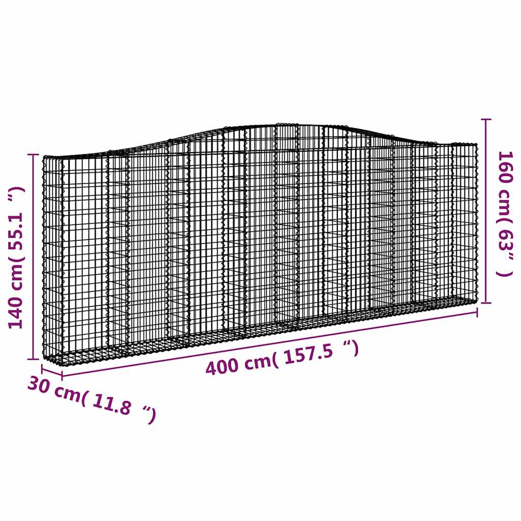 Gabionen mit Hochbogen 20Stk. 400x30x140/160cm Verzinktes Eisen