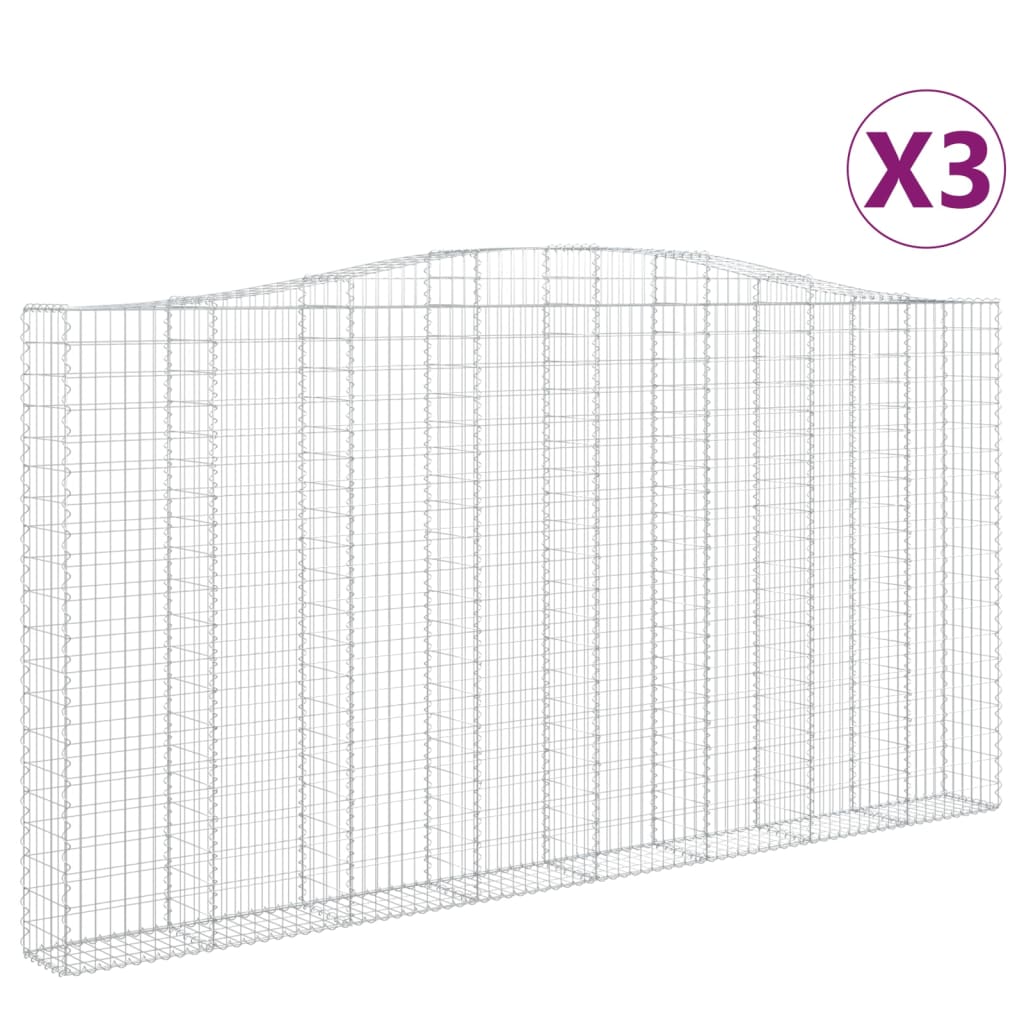 Gabionen mit Hochbogen 3 Stk. 400x30x200/220cm Verzinktes Eisen