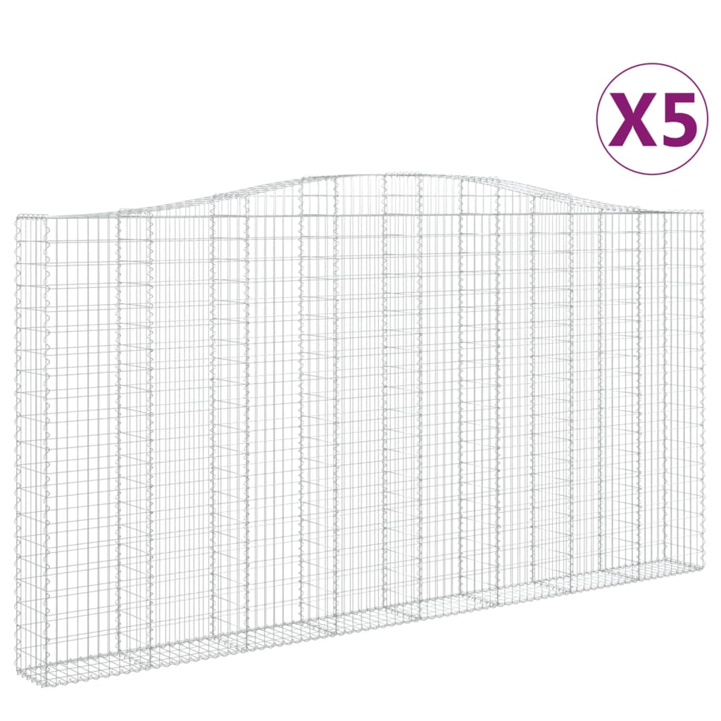 Gabionen mit Hochbogen 5 Stk. 400x30x200/220cm Verzinktes Eisen
