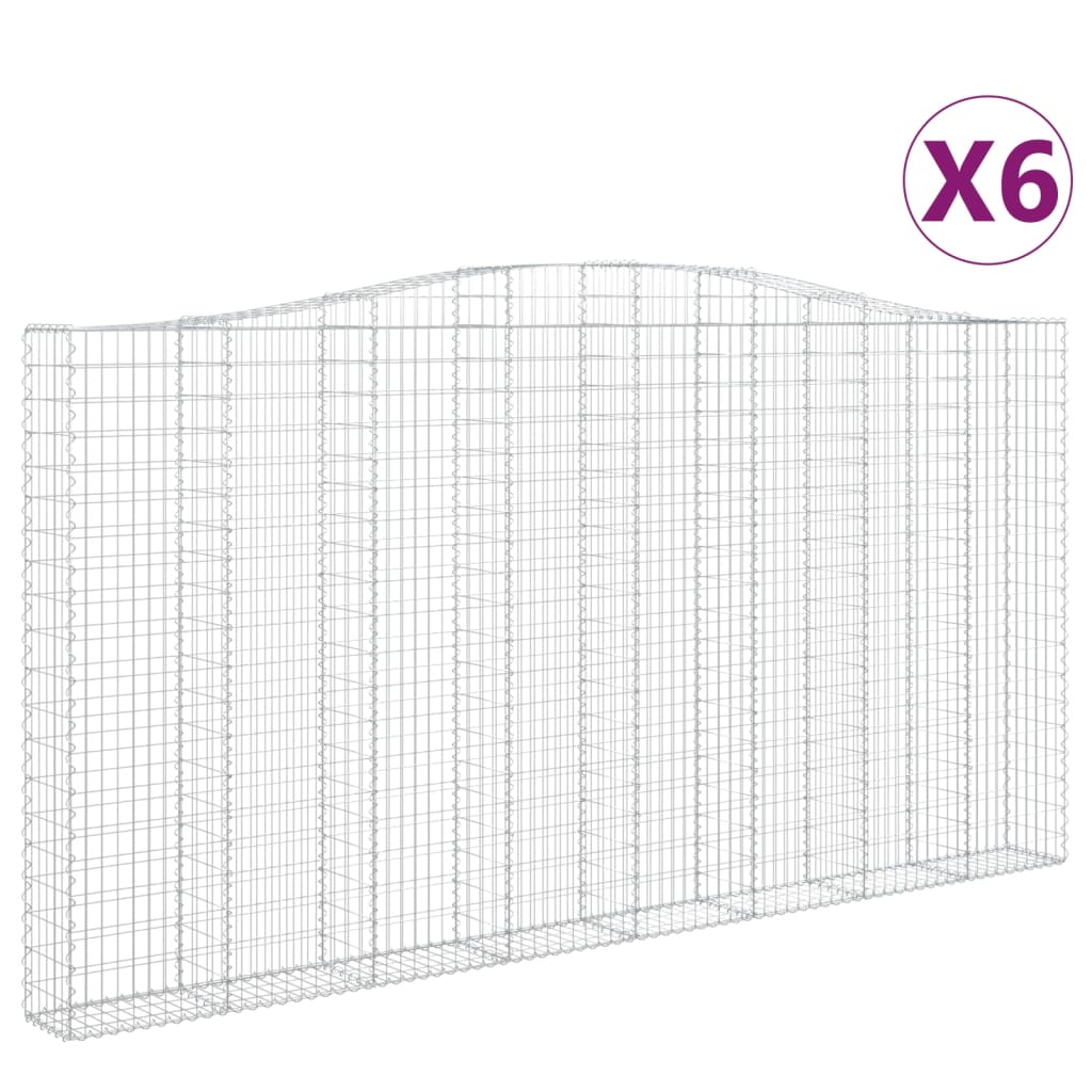 Gabionen mit Hochbogen 6 Stk. 400x30x200/220cm Verzinktes Eisen
