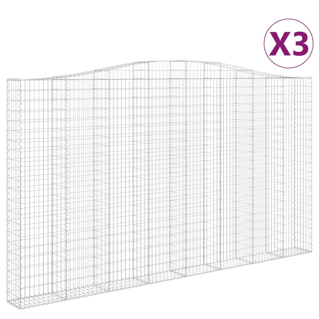 Gabionen mit Hochbogen 3 Stk. 400x30x220/240cm Verzinktes Eisen