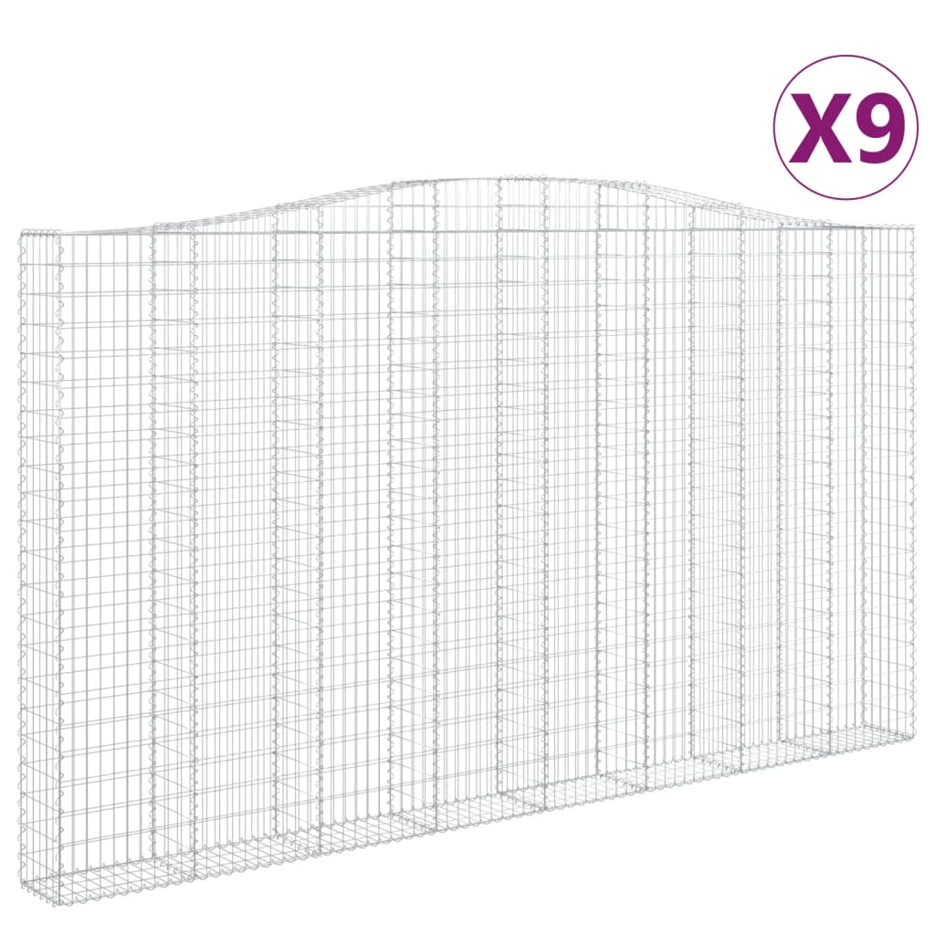Gabionen mit Hochbogen 9 Stk. 400x30x220/240cm Verzinktes Eisen