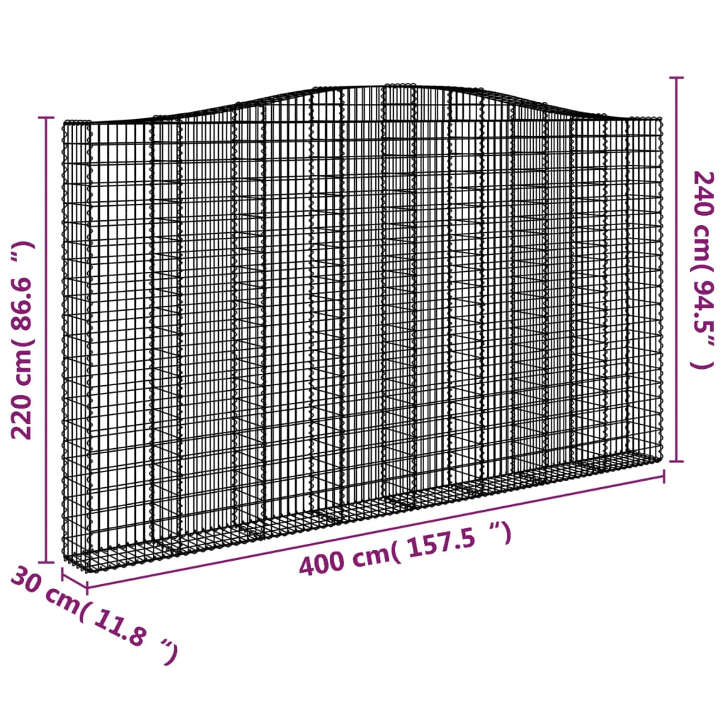Gabionen mit Hochbogen 9 Stk. 400x30x220/240cm Verzinktes Eisen