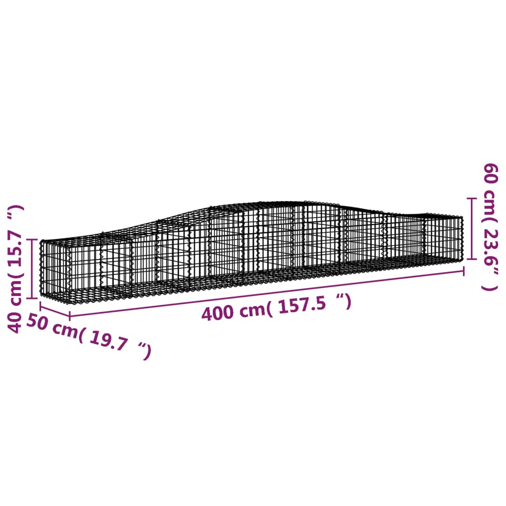 Gabionen mit Hochbogen 6 Stk. 400x50x40/60cm Verzinktes Eisen