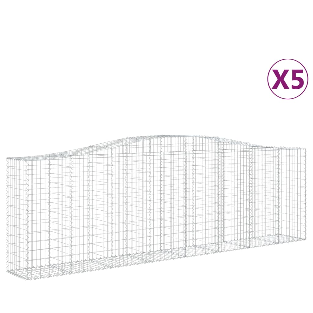Gabionen mit Hochbogen 5 Stk. 400x50x120/140cm Verzinktes Eisen