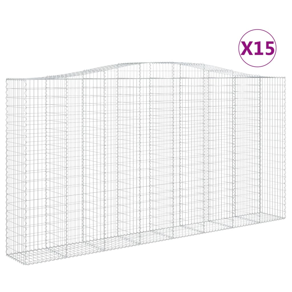 Gabionen mit Hochbogen 15Stk. 400x50x200/220cm Verzinktes Eisen