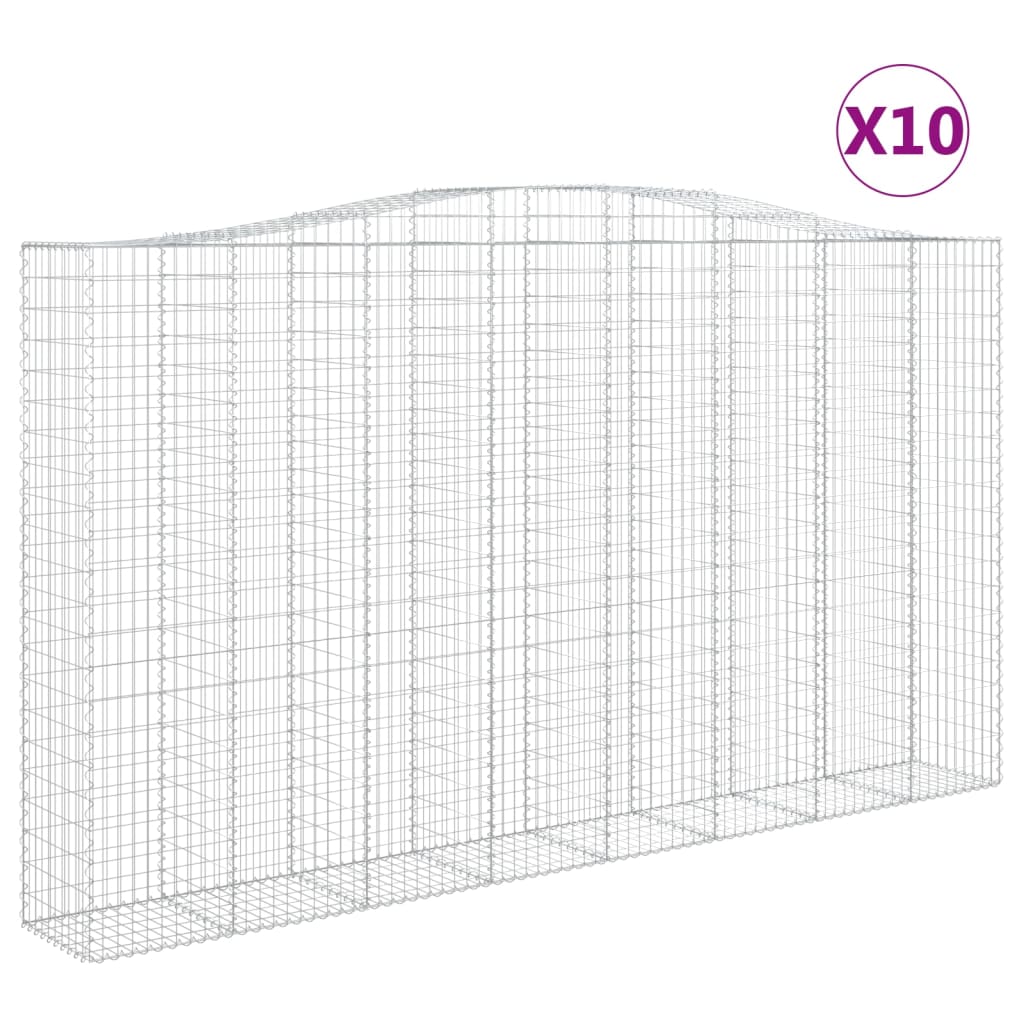 Gabionen mit Hochbogen 10Stk. 400x50x220/240cm Verzinktes Eisen