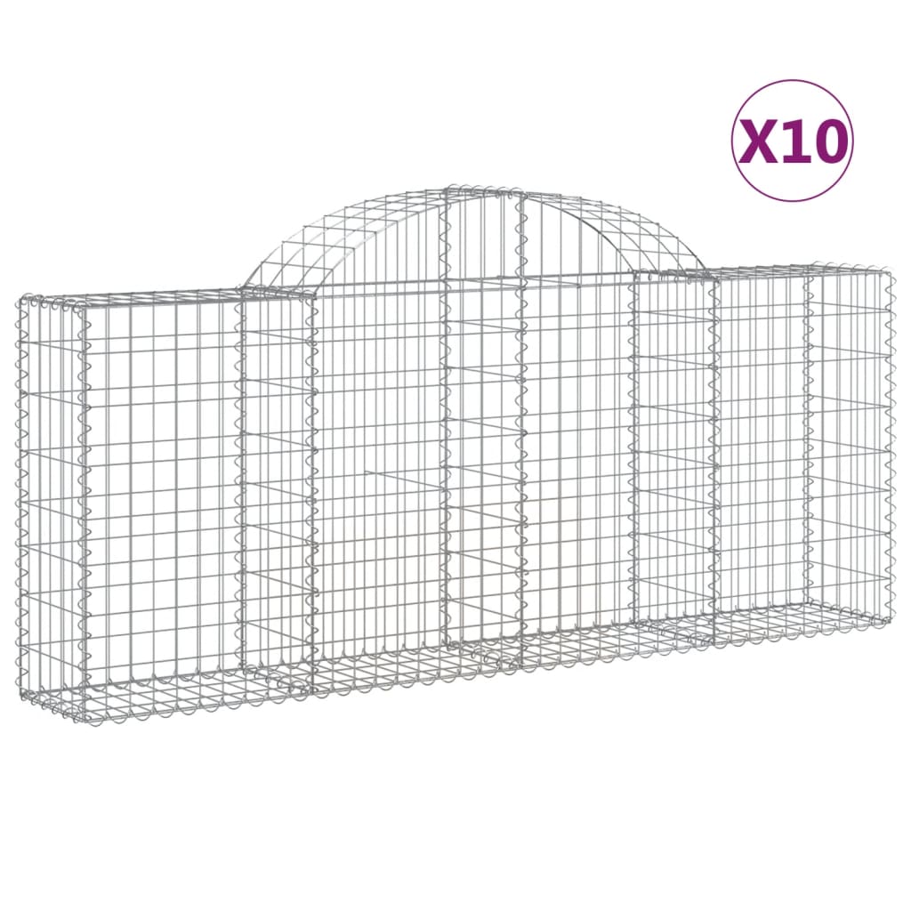 Gabionen mit Hochbogen 10 Stk. 200x30x80/100cm Verzinktes Eisen