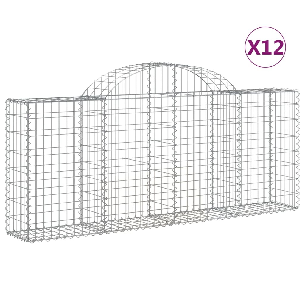 Gabionen mit Hochbogen 12 Stk. 200x30x80/100cm Verzinktes Eisen