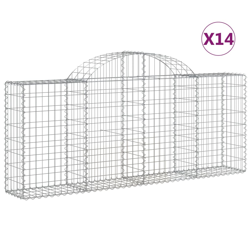 Gabionen mit Hochbogen 14 Stk. 200x30x80/100cm Verzinktes Eisen