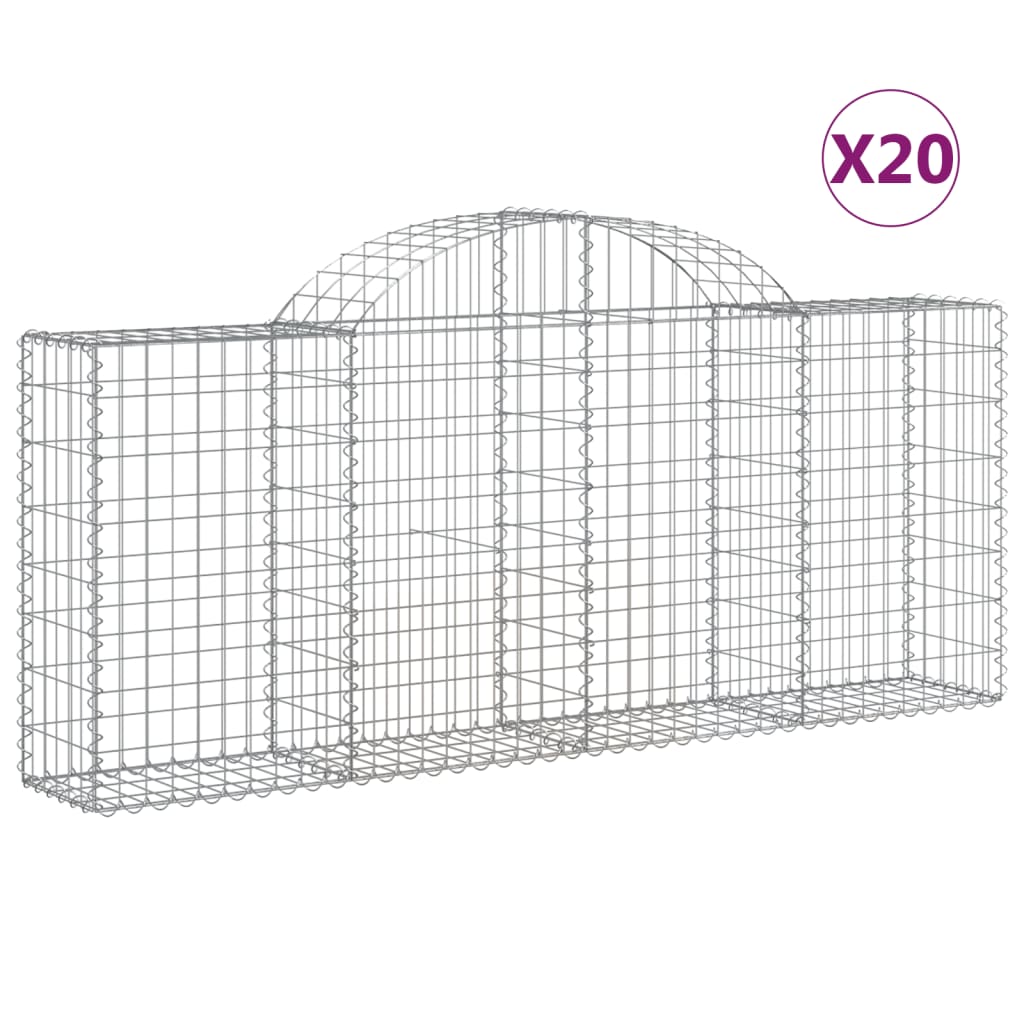 Gabionen mit Hochbogen 20 Stk. 200x30x80/100cm Verzinktes Eisen