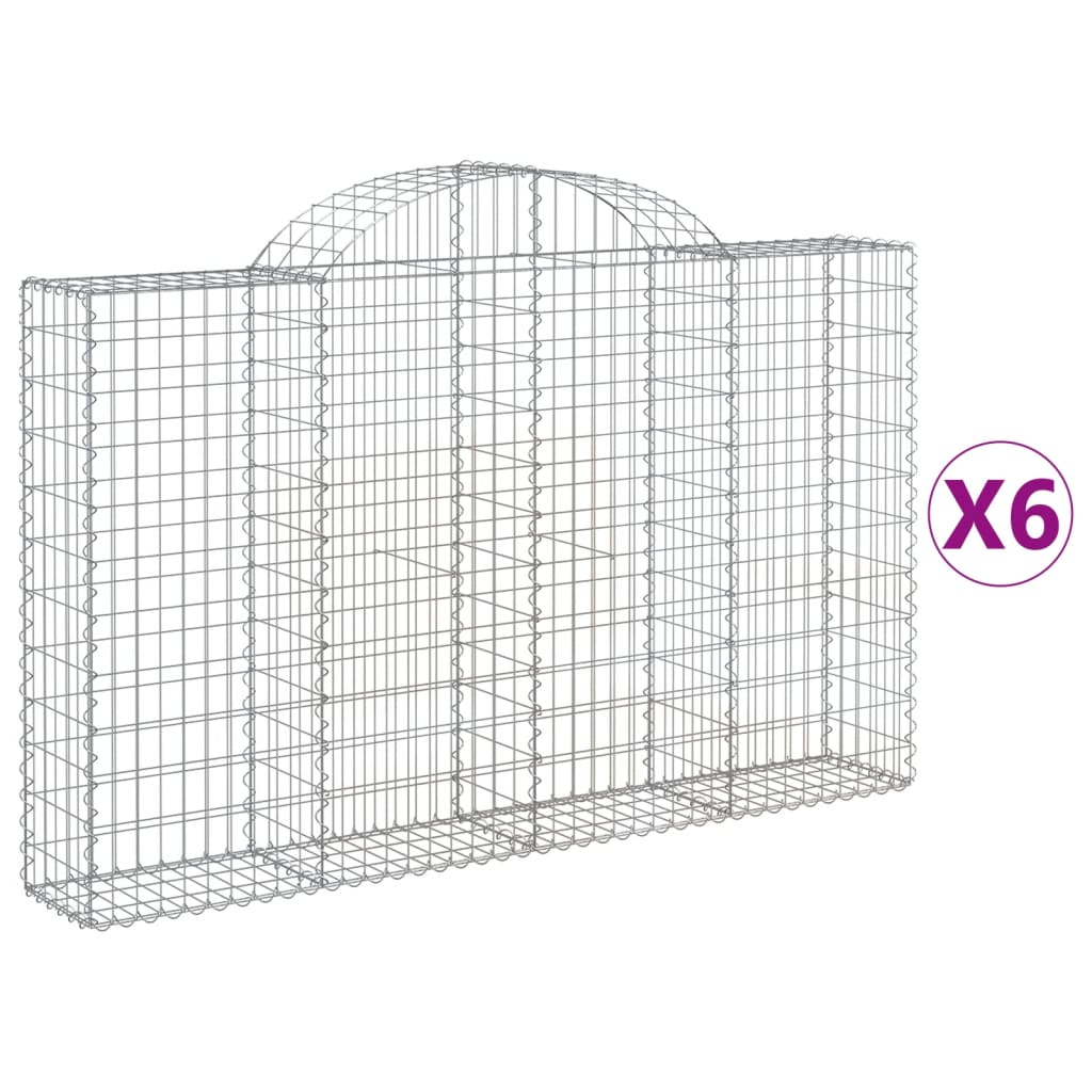 Gabionen mit Hochbogen 6 Stk. 200x30x120/140cm Verzinktes Eisen