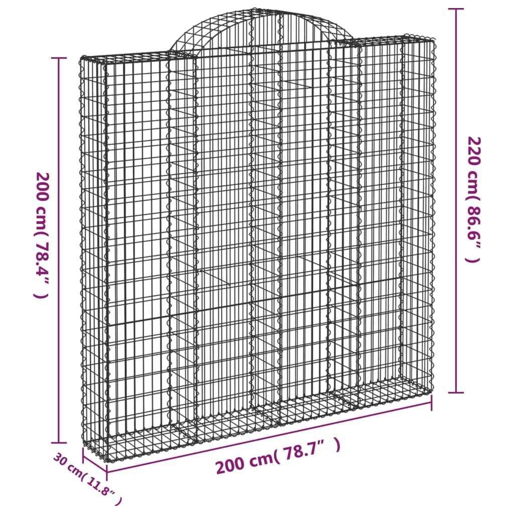 Gabionen mit Hochbogen 14 Stk 200x30x200/220cm Verzinktes Eisen