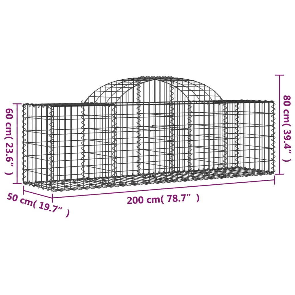 Gabionen mit Hochbogen 8 Stk. 200x50x60/80 cm Verzinktes Eisen