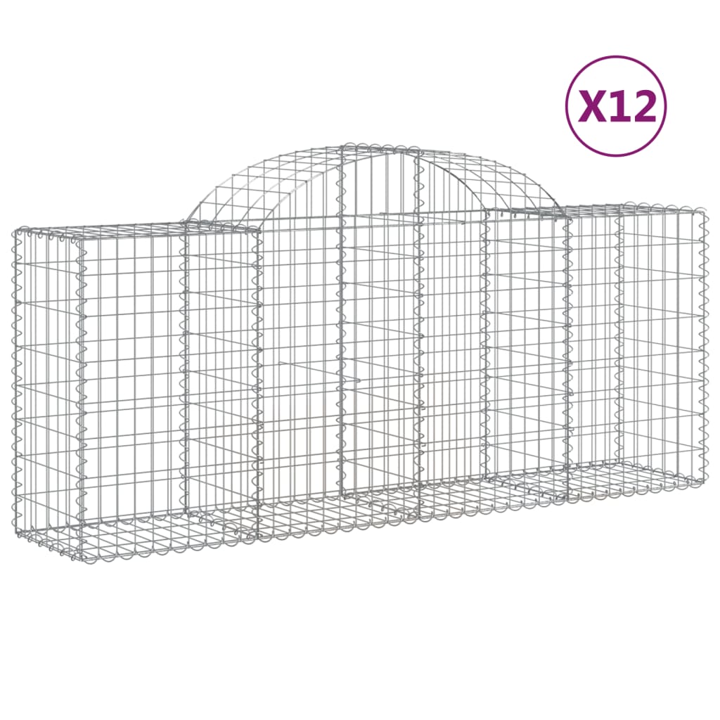 Gabionen mit Hochbogen 12 Stk. 200x50x80/100cm Verzinktes Eisen