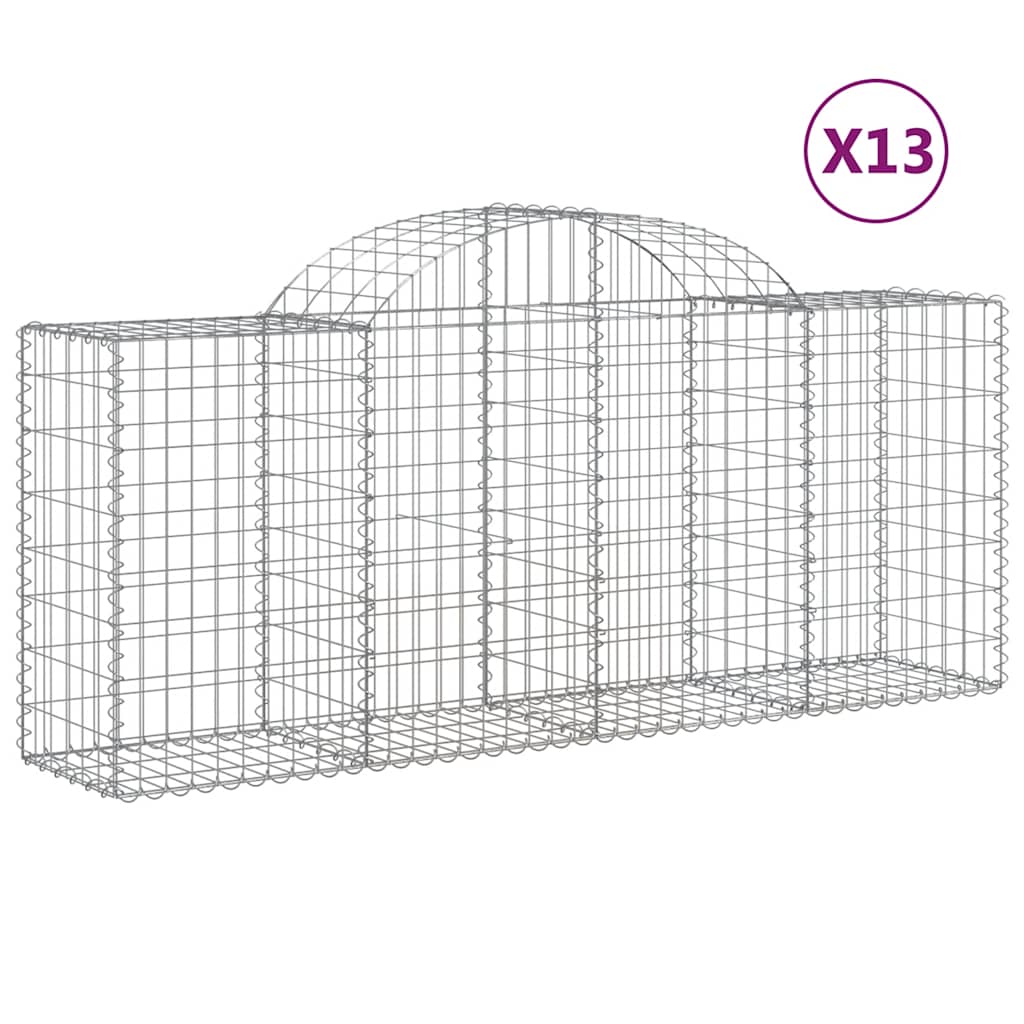 Gabionen mit Hochbogen 13 Stk. 200x50x80/100cm Verzinktes Eisen