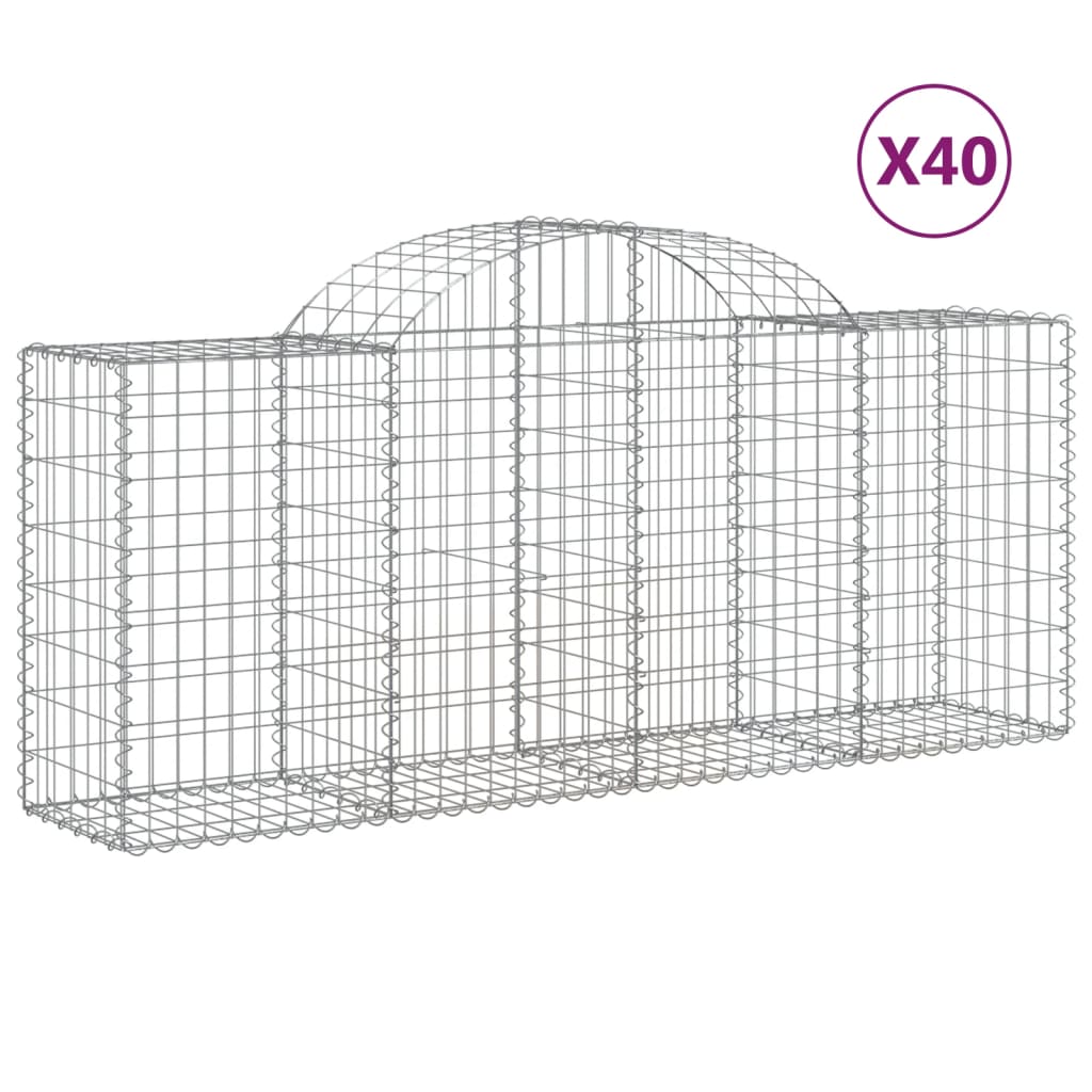 Gabionen mit Hochbogen 40 Stk. 200x50x80/100cm Verzinktes Eisen