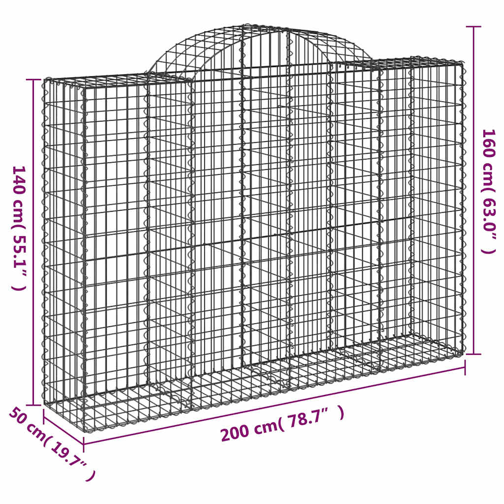 Gabionen mit Hochbogen 10Stk. 200x50x140/160cm Verzinktes Eisen