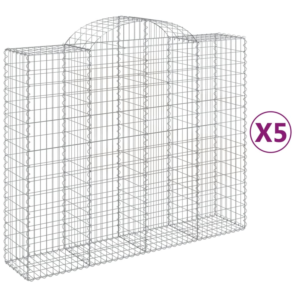 Gabionen mit Hochbogen 5 Stk. 200x50x160/180cm Verzinktes Eisen