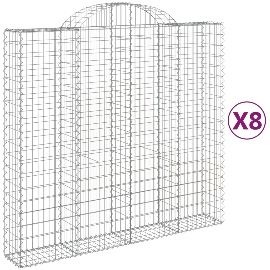 Gabionen mit Hochbogen 8 Stk. 200x50x180/200cm Verzinktes Eisen