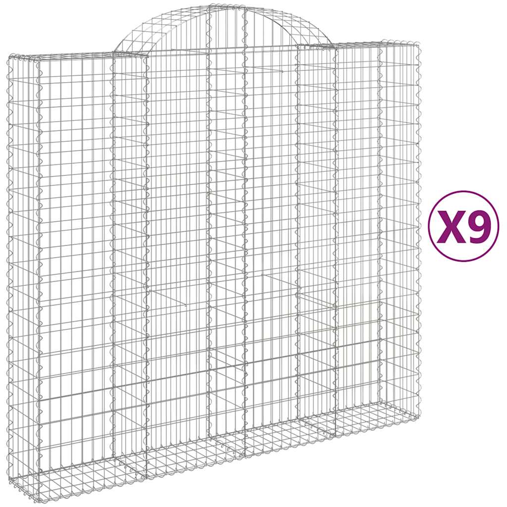 Gabionen mit Hochbogen 9 Stk. 200x50x180/200cm Verzinktes Eisen